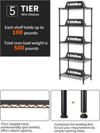 SINGAYE Shelf Wire Shelving Adjustable Storage Shelves Rack Standing Units for Kitchen Closet Laundry Bathroom Organizers Metal Pantry Narrow Mesh Gaps 12" D x 22" W x 59" H Black