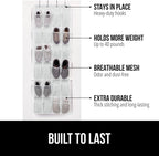 GORILLA GRIP Over the Door Shoe Organizer, 24 Extra Large Breathable Mesh Pockets, Space Saving Hanging Storage Holder, 4 Hook Closet Rack Hanger, Hangs on Closets for Shoes and Accessories, White