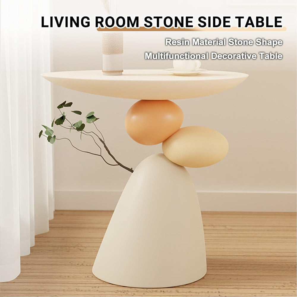 Resin Stone Side Table, Modern Sofa Accent Coffee Table for Living Room, Mult...