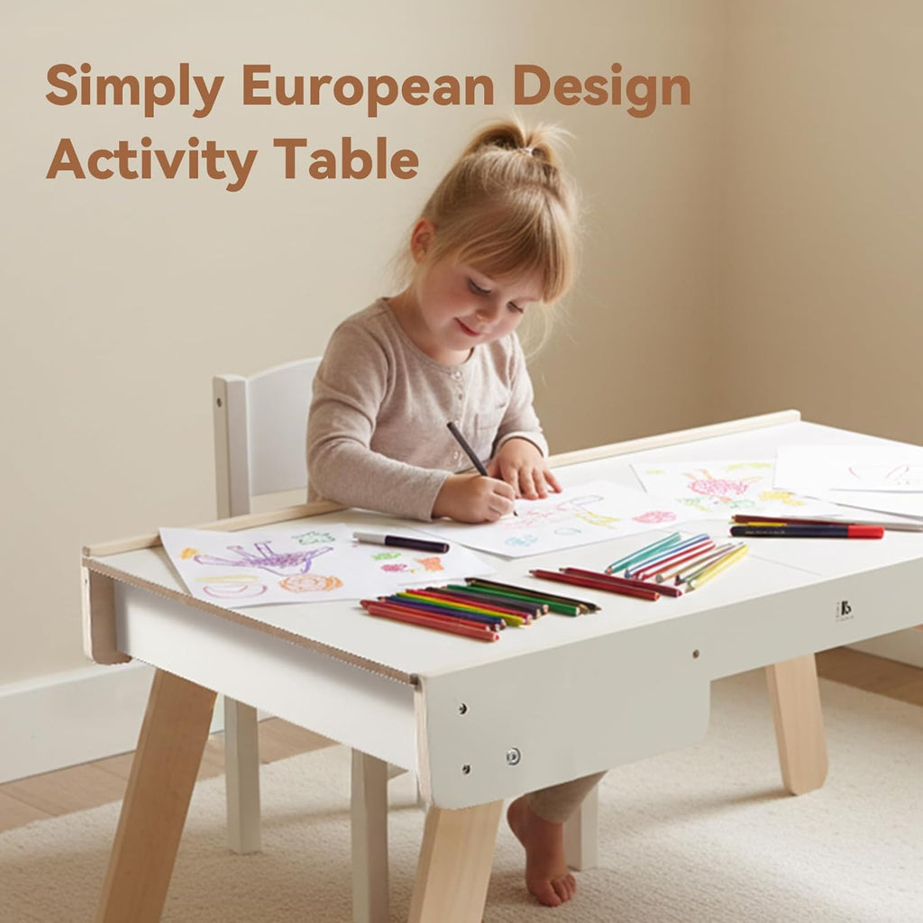 Youuys 3 in 1 Wooden Kids Activity Table & Building Board Compatible with Building Block,Storage Play Table Reversible Top Legs Fold for Easy Under Bed Storage （No Chairs）