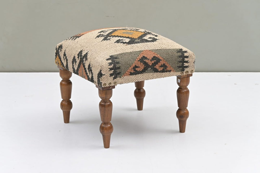Handmade Jute Upholstered Ottoman Stool | Square Foot Rest with Wooden Legs |...