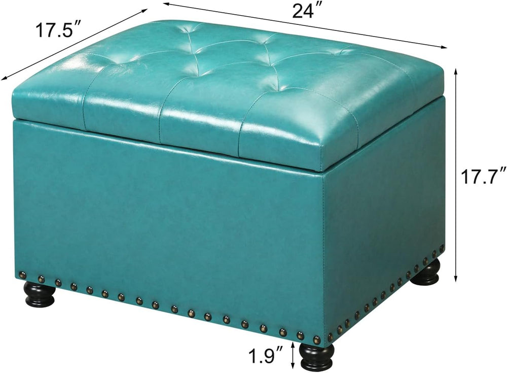 Joveco Leather Storage Ottoman, 24" Rectangle Tufted Upholstered Bench, ...