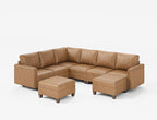 SITJOY 118" Faux Leather Modular Sectional Sofa with Storage, Mid Century Modern Sectional Couches for Living Room, 6 Seater V Shaped Couch with Chaise, Brown
