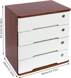 4-Tier Desktop Storage Box with Lockable Drawer, Wooden Desk Organizer for Office Supplies, Flat File Cabinet, Minimalist Design for Home & Office Use(Walnut+White)