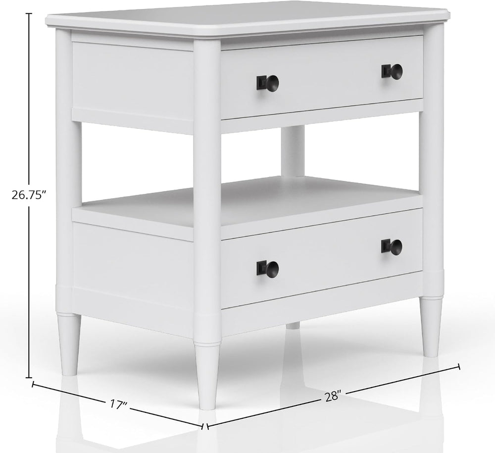 Open Nightstand White Finish with 2 Drawers,for Small Spaces