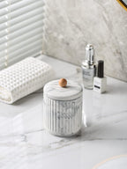 Bathroom Canister with Lid Qtip Holder Dispenser Jar Storage Organizer for Bathroom, Bedroom, Vanity, Kitchen Cabinet