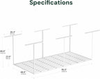 SunsGrove 4x8 Overhead Garage Storage Rack Organization, Adjustable Ceiling Mounted Storage Racks, 800LBS Weight Capacity, 22"-40" Ceiling Dropdown, White