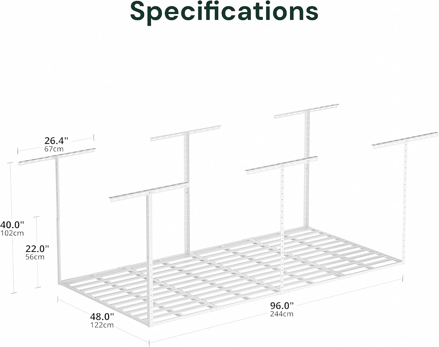 SunsGrove 4x8 Garage Storage Overhead Rack Organization, Adjustable Ceiling Mounted Storage Racks, 800LBS Weight Capacity, 22"-40" Ceiling Dropdown, 2 Pcs, White