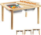 FUNLIO Wooden Sensory Table for Toddlers 1-5, 3-Level Height Adjustable Kids Activity Table with Anti-Warping Plywood Lid, Indoor/Outdoor Play Sand and Water Table, CPC Certified