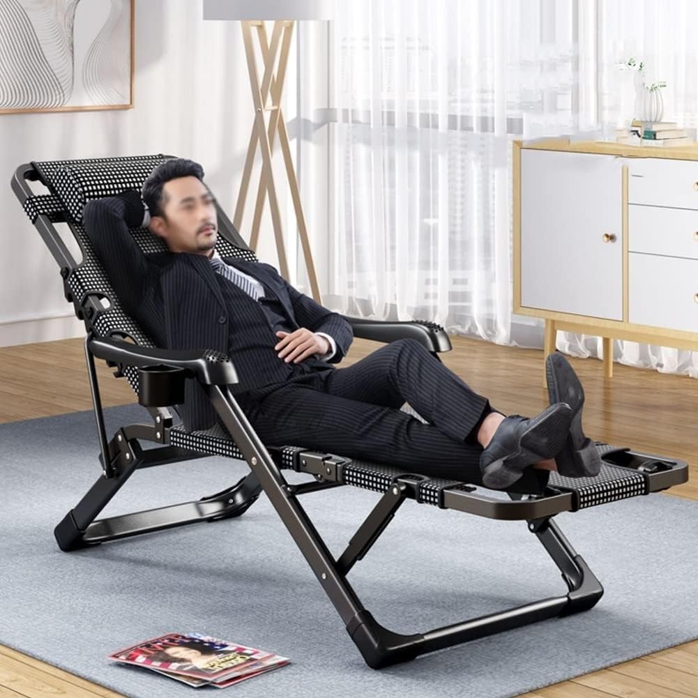 Lounge Chair Outdoor Chaise 2 in 1 Folding Cot 5 Position Reclining Patio Adjustable Patio Lawn Recliner Indoor(A)