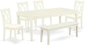 East West Furniture DOCL6-LWH-C 6 Piece Modern Dining Table Set Contains a Rectangle Wooden Table with Butterfly Leaf and 4 Linen Fabric Dining Chairs with a Bench, 42x78 Inch, Linen White