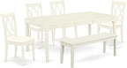 East West Furniture DOCL6-LWH-C 6 Piece Modern Dining Table Set Contains a Rectangle Wooden Table with Butterfly Leaf and 4 Linen Fabric Dining Chairs with a Bench, 42x78 Inch, Linen White