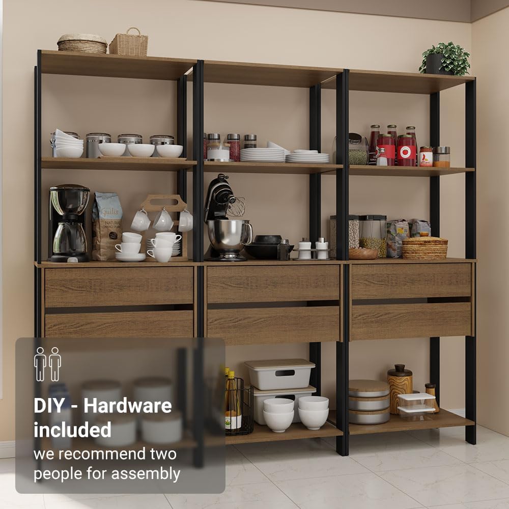 Madesa Kitchen Pantry Storage Rack with 6 Drawers and Open Shelves 82" L...