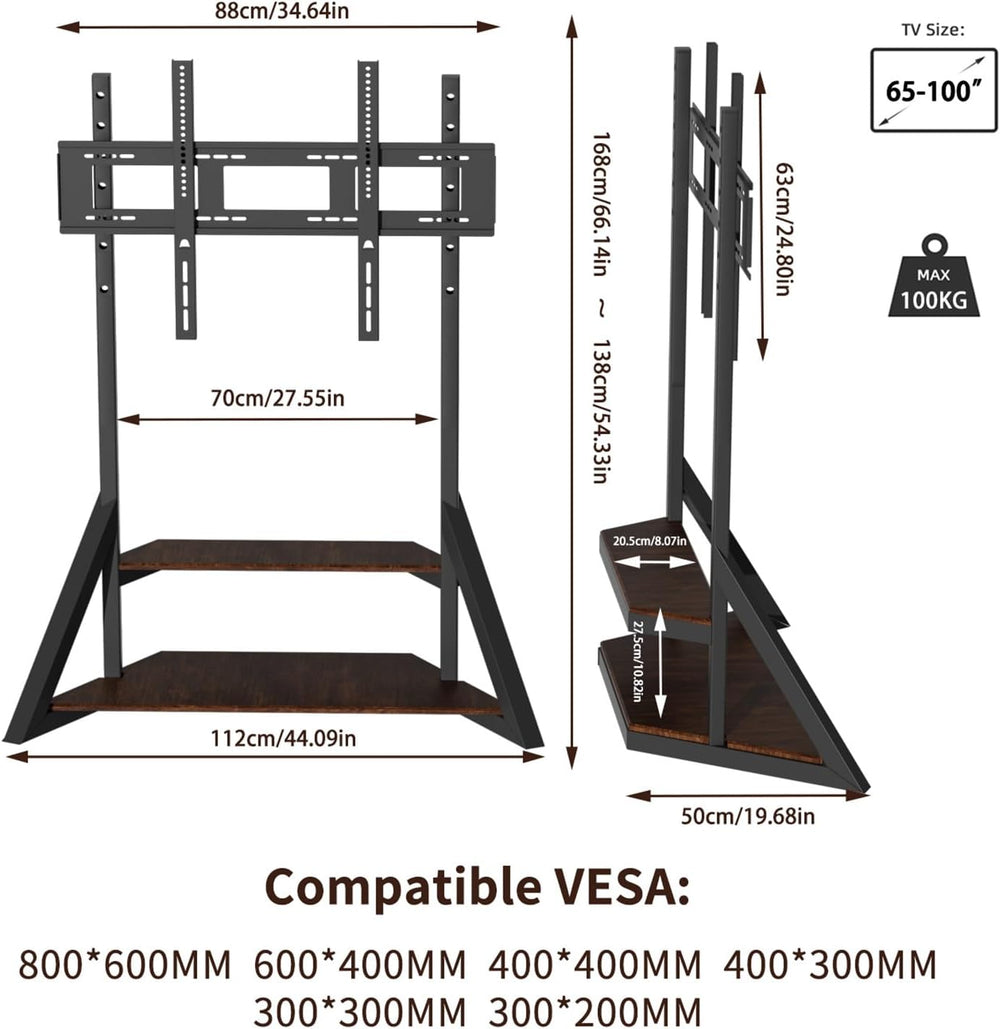 unho Large Mobile Rolling TV Stand Floor with Wheels for 65 to 100 inch | Hea...