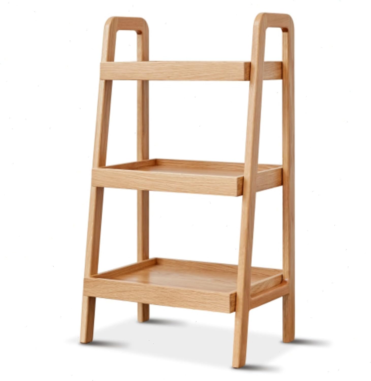 100% Solid Oak 3 Tier Ladder Shelf, Small Bookshelf, Ladder Bookshelf, Bookcase with Stable Frame, Small Table for Living Room Bedroom(Natural, 12.6" L x 17.72" W x 31.5" H) (Wood)