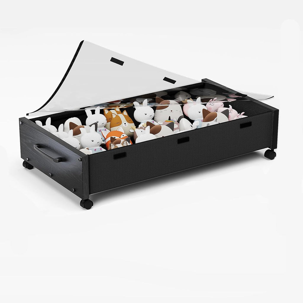 KITHELP Under Bed Storage with Wheels, Under Bed Shoe Storage, Under the Bed Storage Drawers with Remove Window, Extra Large Rolling Under Bed Storage Metal Drawer for Clothes (Black Wood-1pack)