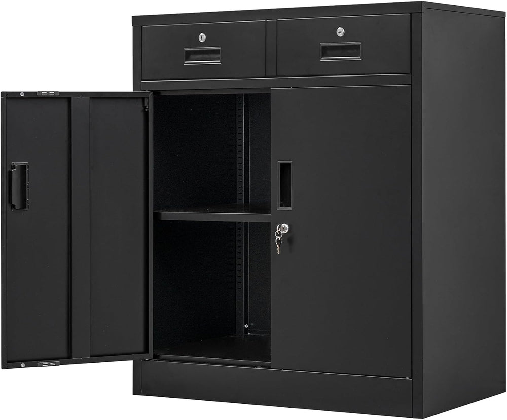 Wanfu Metal Storage Cabinet, 36" H Locking Storage Cabinet with 2 Drawer...