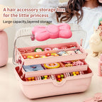Bow Knot Hair Accessories Organizer Box Cute Dust Proof Childrens Jewelry Storage Box 3 Layers Plastic Storage Box for Hair Clips,Headbands,Hair Bands,Jewelry,Etc