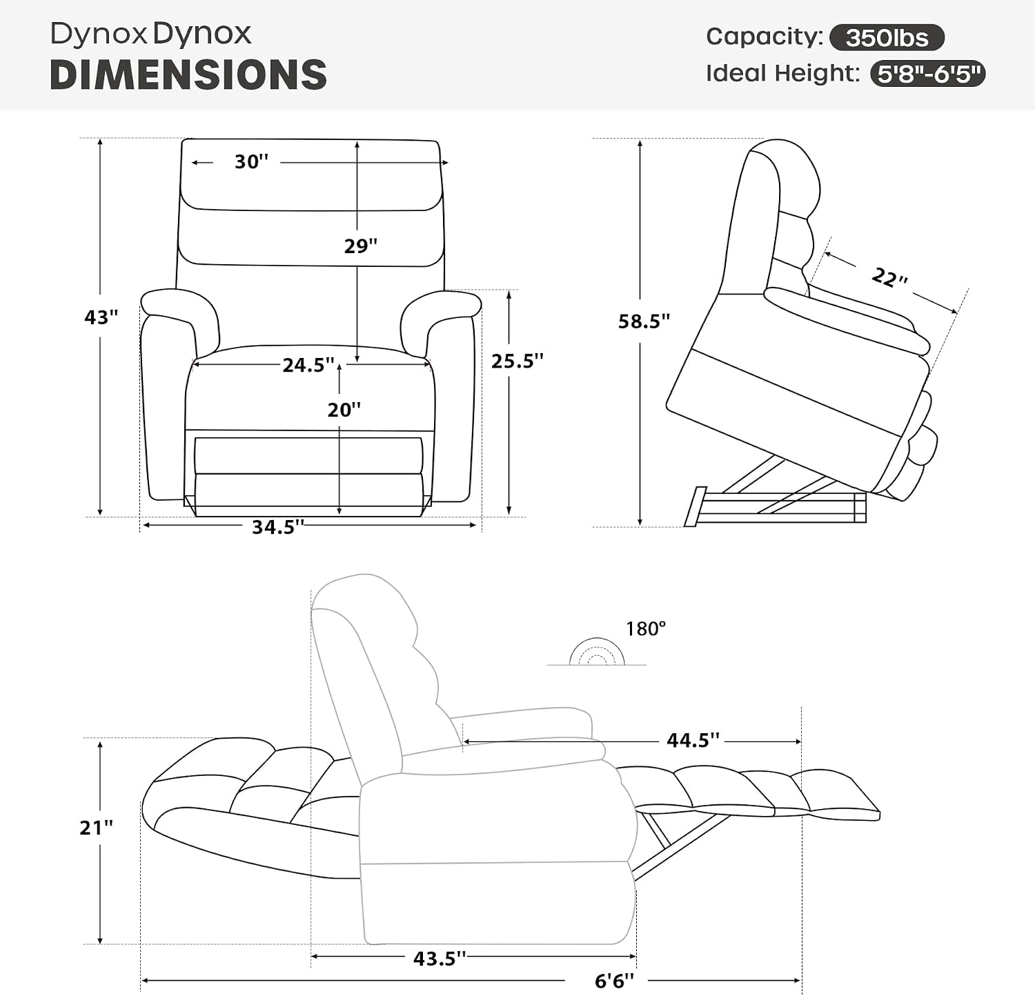 DYNOX 400 lbs Big and Tall Seniors Extended Footrest Power Lift Recliner Chair, Dual Motor, Extra-Wide Seat, Lay Flat, Heat & Massage, USB-C, Faux Leather Grey, 9298L
