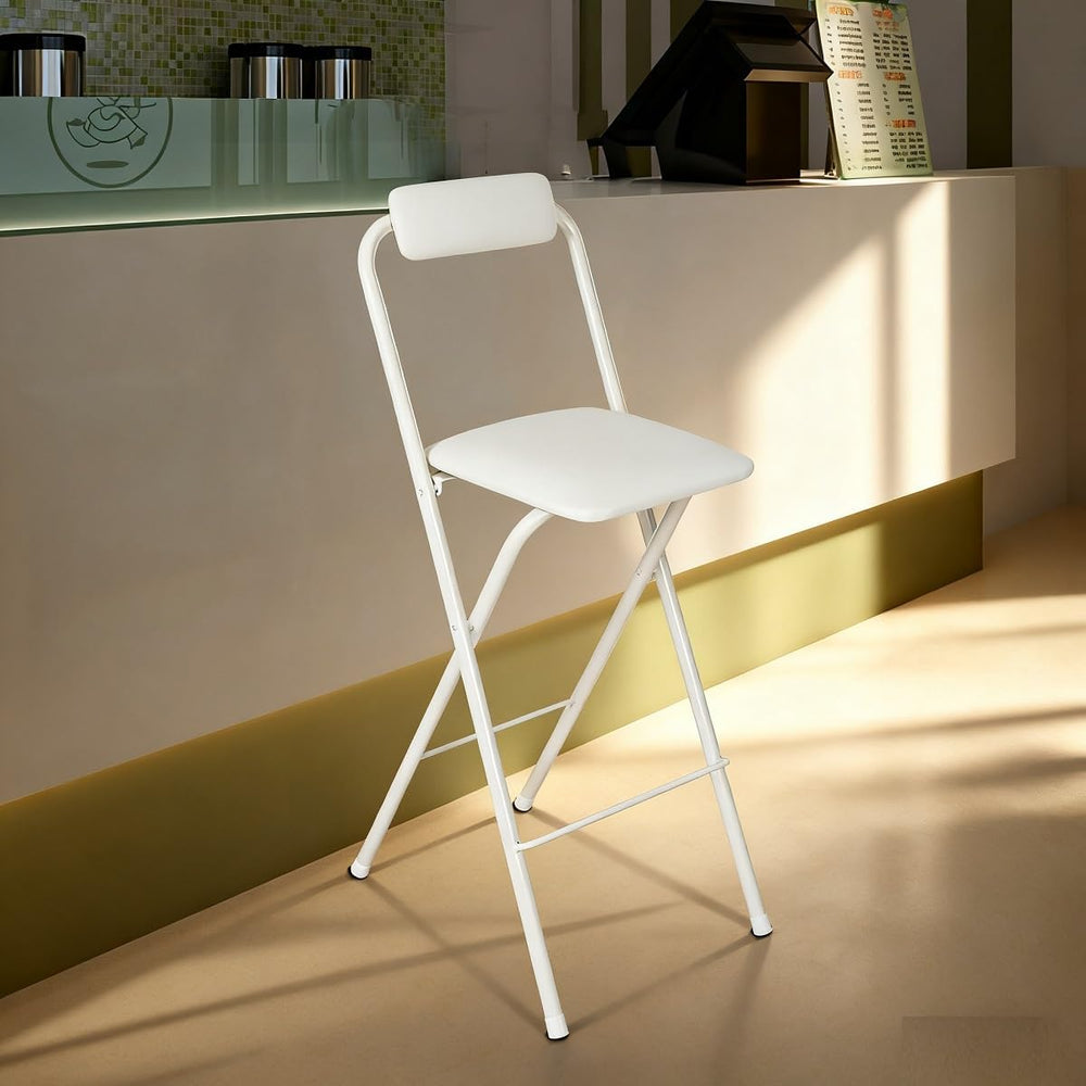 Folding Bar Stool with Backrest, 27.56" Counter Height Portable Cushione...