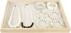 MOOCA 2 Pcs Bamboo Jewelry Display Tray, Presentation Tray, Organizer for Rings, Necklaces, Earrings, and Accessories, Beige Color, 14" W x 9.6" D x 1.2" H