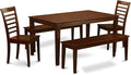 East West Furniture CAML5C-MAH-W 5 Piece Kitchen Table Set for 4 Includes a Rectangle Dining Room Table and 2 Dining Chairs with 2 Benches, 36x60 Inch, Mahogany