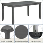 Dining Table Set for 5, 6-Piece Kitchen Table & Chairs Set with Rectangular Table, Bench & 4 Upholstered Chairs, 58'' Dinner Set with Rubber Wood Legs & Curved Backrest for Kitchen, Gray