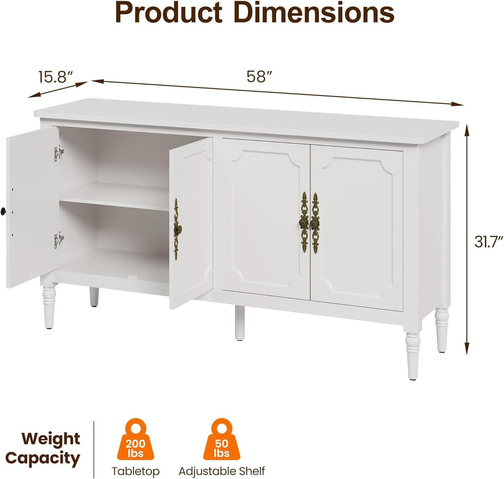 FansaFurn 58'' Large Sideboard Buffet Cabinet with 4 Doors, Modern Cr...
