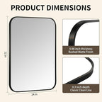 Black Bathroom Mirror, 24x32 Inch Aluminum Frame Rectangle Mirror, Anti-Rust, Tempered Glass, Wall Mirror for Over Sink, Vanity, Bedroom, Entryway, Horizontal/Vertical