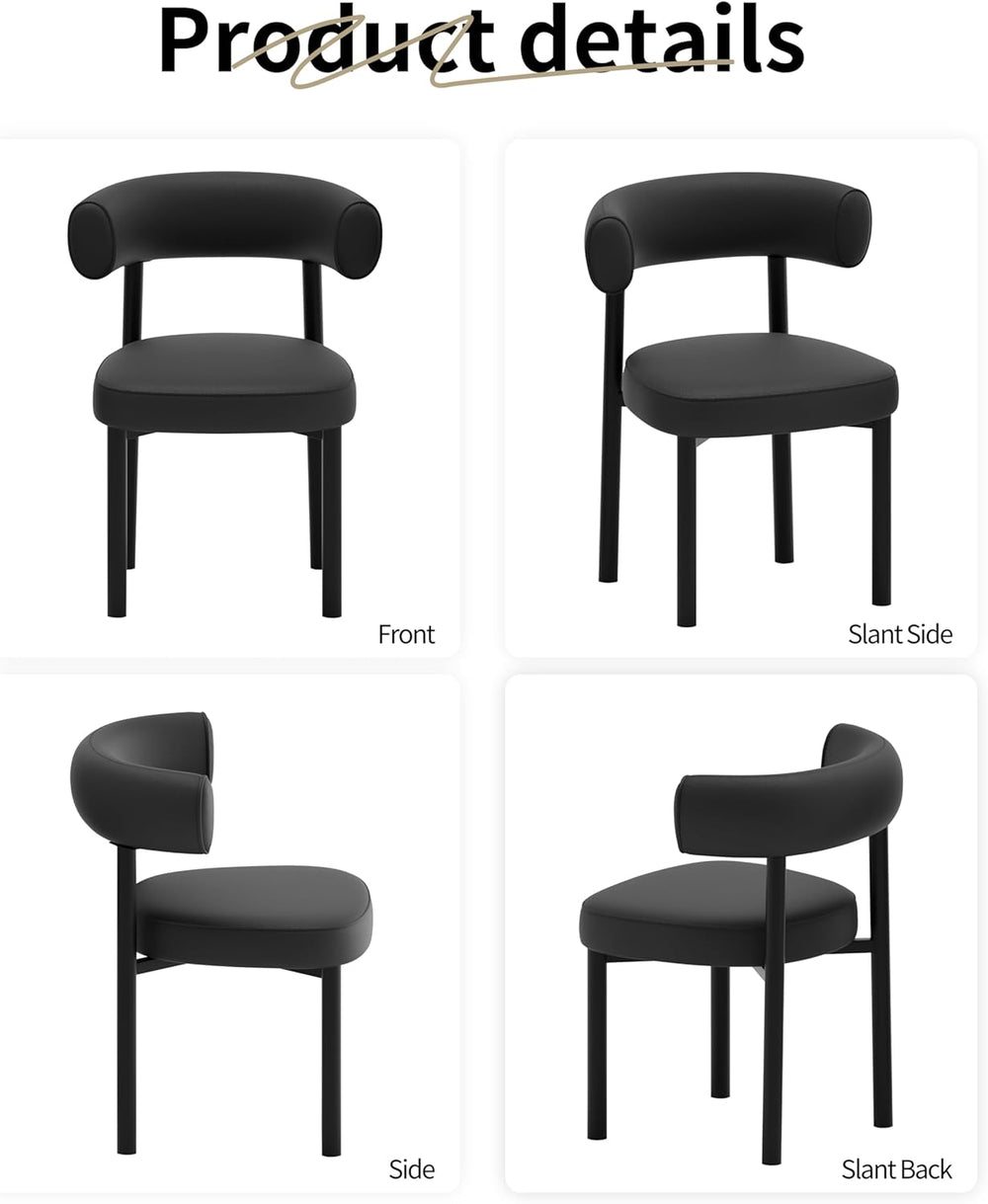 Dining Chairs Set of 2, Barrel Dining Chairs Faux Leather, Black | Sculptural...