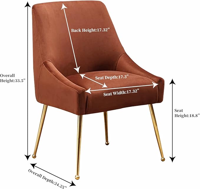 Modern Velvet Dining Chairs Set of 6, Contemporary Upholstered Furniture Collection with Polished Gold Metal Legs, Elegant Accent Chairs for Kitchen Living Room(Brown)