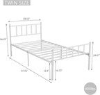 Metal Platform Twin Bed Frame with Headboard Sturdy Steel Slats Support No Box Spring Needed Easy Assembly White