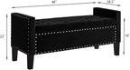 Upholstered Velvet Storage Ottoman Bench with Nail Trims,Soft Padded Seat with Armrest,for Living Room,Bedroom,Entryway,Easy to Assemble,Black