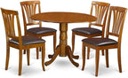 East West Furniture DLAV5-SBR-LC 5 Piece Dining Room Table Set Includes a Round Kitchen Table with Dropleaf and 4 Faux Leather Upholstered Dining Chairs, 42x42 Inch, Saddle Brown