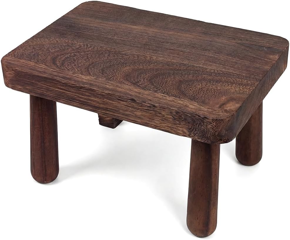 Chestnut Solid Wood Small Step Stool, Dark Brown, 11.8 x 8 x 7 in, Footrest B...