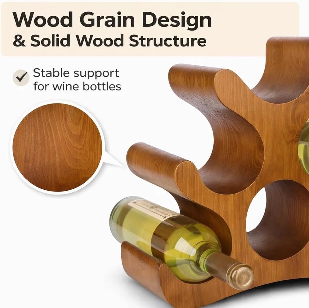 Wooden Wine Rack – Countertop & Freestanding Display – Holds 6 Bottles, W...