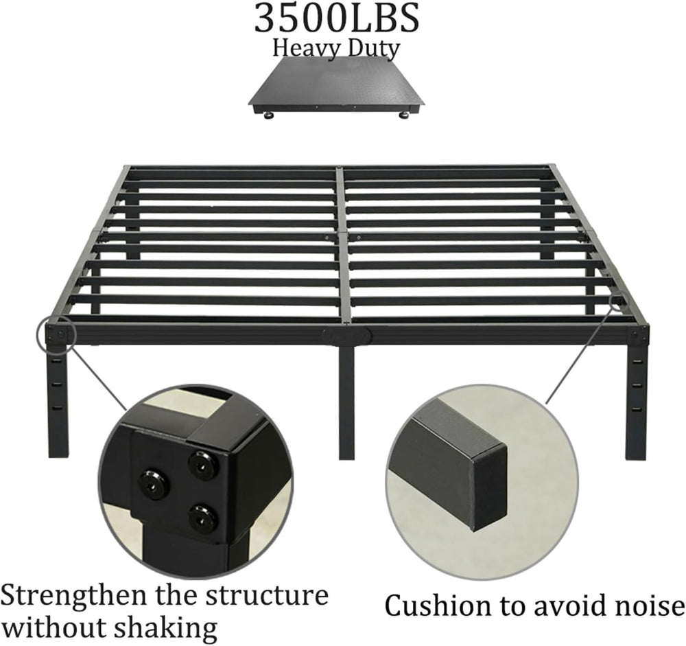 Wulanos Queen Size Bed Frame, 3500lbs Heavy Duty Metal Platform with Steel Sl...