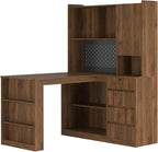 KEIKI L Shaped Home Office Desks with LED Light, Pegboard, Hutch, Drawers, Bookshelf & Storage Shelves, Modern Wooden Gaming Computer Corner Table for Work, Study, Writing