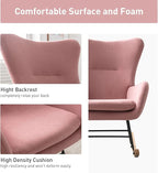 Phoenix Home Rocking Chair Nursery Velvet Upholstered Glider Rocker Rocking Accent Chair Padded Seat with High Backrest Armchair Comfy Side Chair for Living Room Bedroom Offices, Pink