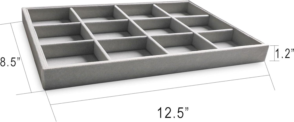 Frebeauty Stackable Velvet Jewelry Organizer Trays for Drawers Inserts Jewelry Storage Tray Display Case, Stud Earrings Bracelets Necklace Rings Trays for Women Girls(Set of 2)(Grey)