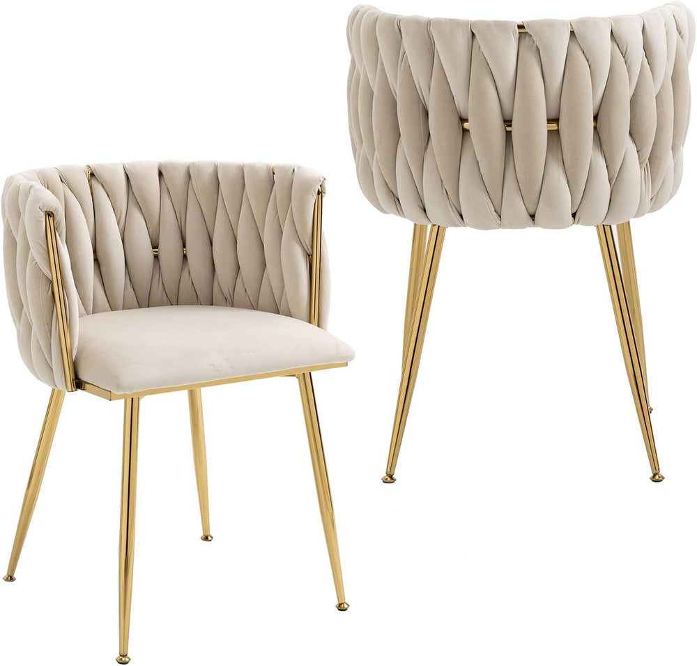 NIOIIKIT Modern Velvet Dining Chairs Hand Weaving Accent Chairs Living Room C...