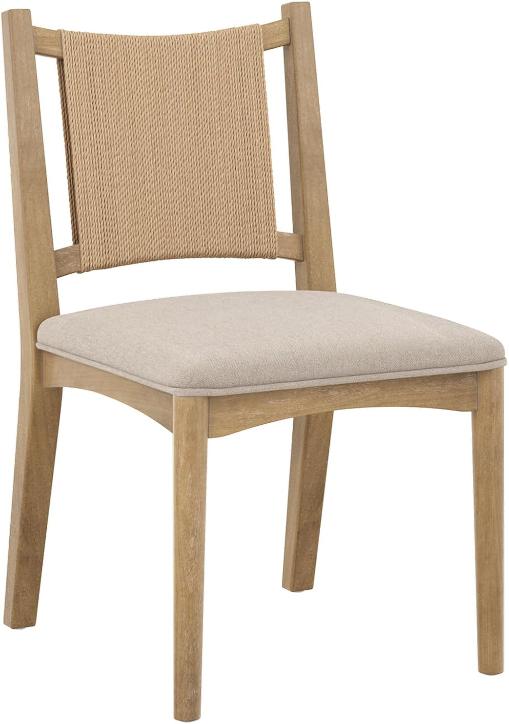 Nathan James Elodia Upholstered Dining Chair with Seagrass Back Solid Wood Mo...