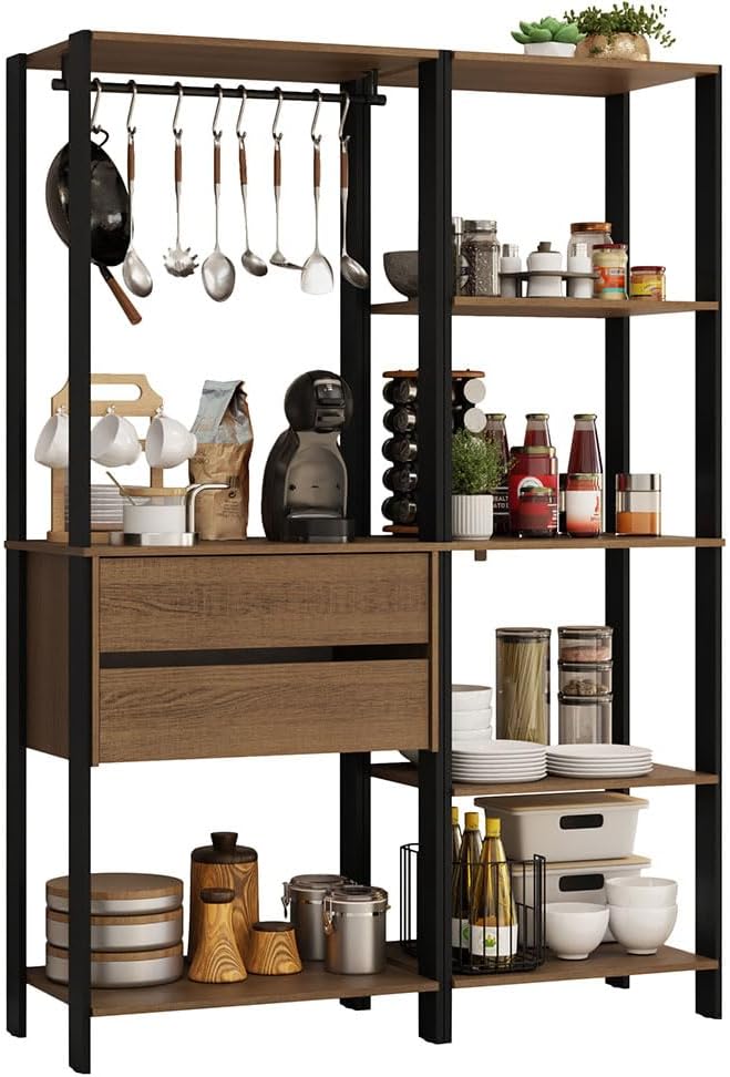 Madesa Kitchen Pantry Storage Rack with 2 Drawers, 7 Shelves and Hanging Spac...