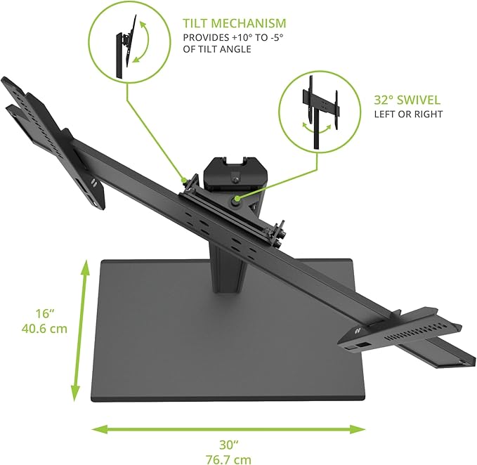 Kanto TTS140 Tabletop TV Stand for 40" to 90" TVs | Supports up to 125 lb | Height Adjustable | Swivels up to 32° | Tilts -5° | Black