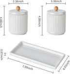 Ceramic Bathroom Canister Set with Coordinating Small Vanity Tray Qtip Holder Dispenser for Cotton Ball,Swab,Pads, Floss, Bathroom Storage Jars with Lids Pearl White