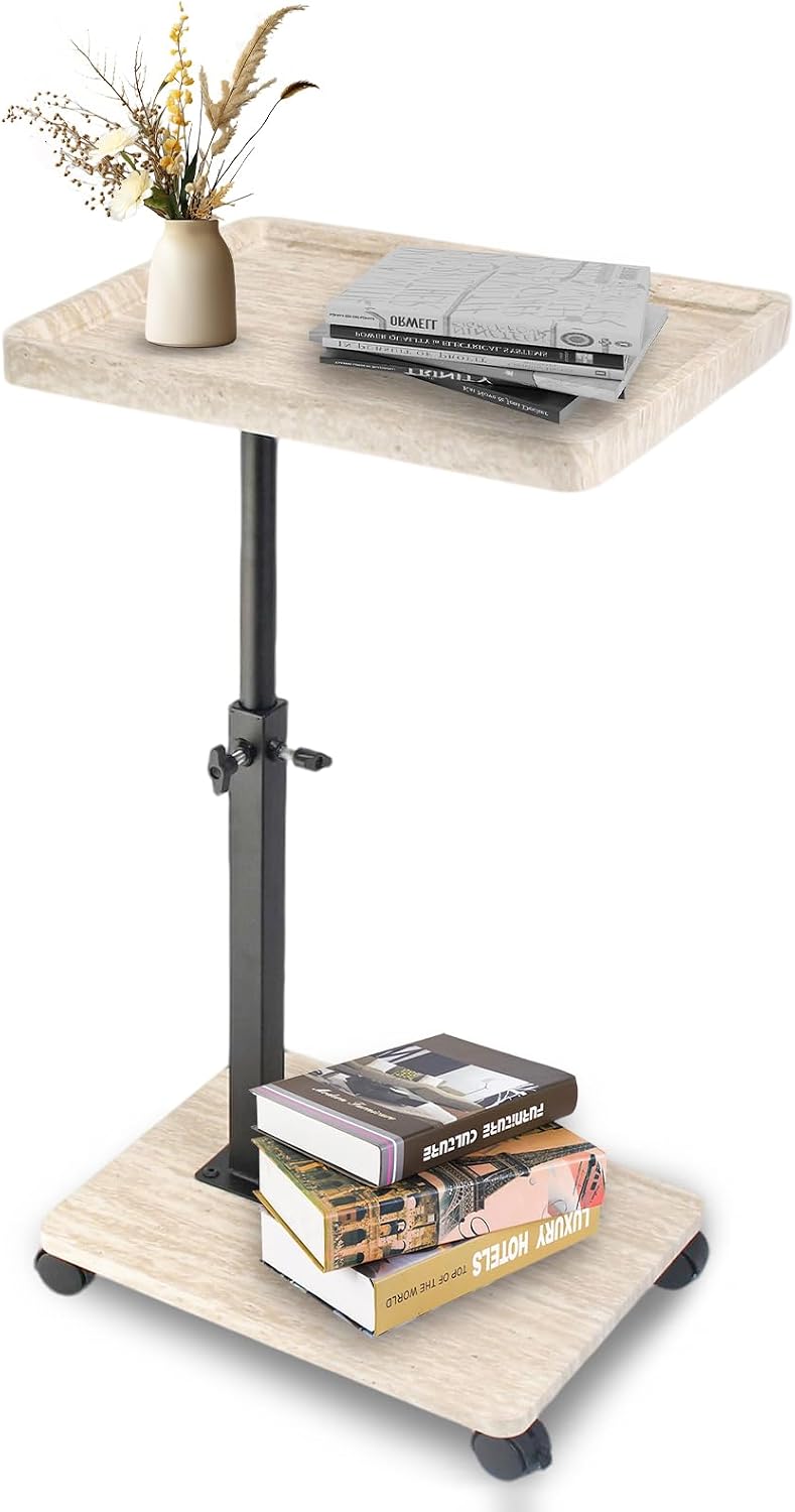 Simcat Adjustable Height C Shaped End Table, 360° Swivel Side Table TV Tray f...