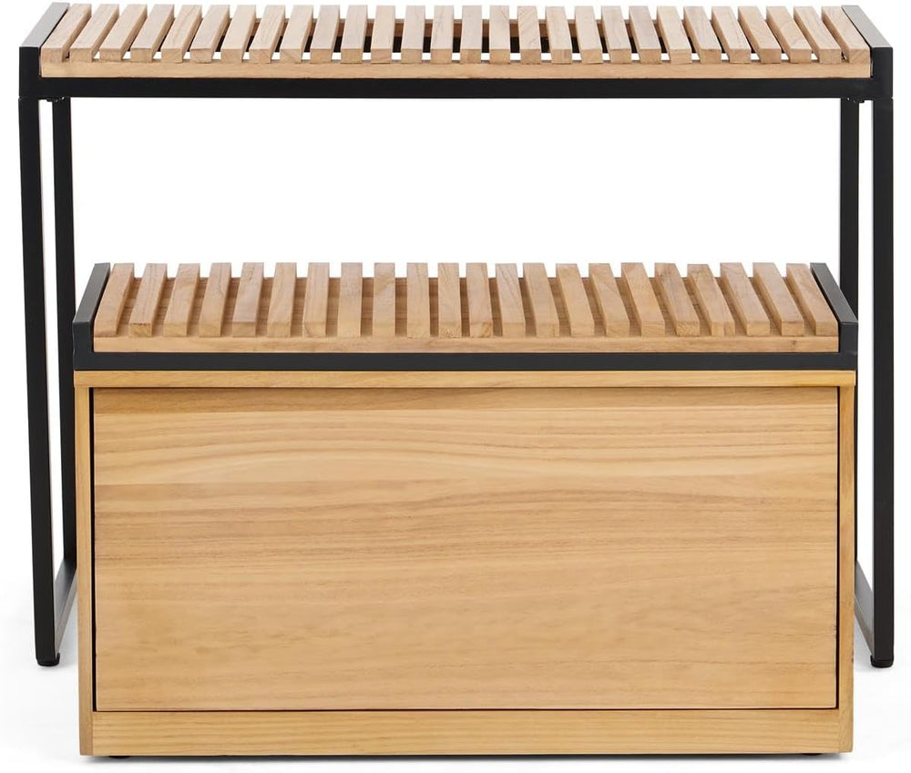Displays2go Retail Display Nesting Tables | Rectangular, Slatted Pine Wood, N...