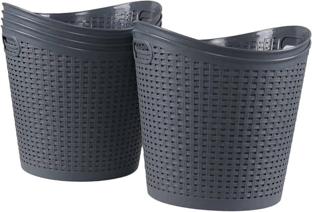 6 Packs 30 Liter Round Plastic Laundry Baskets, Grey Clothes Hamper, Large Basket for Storage