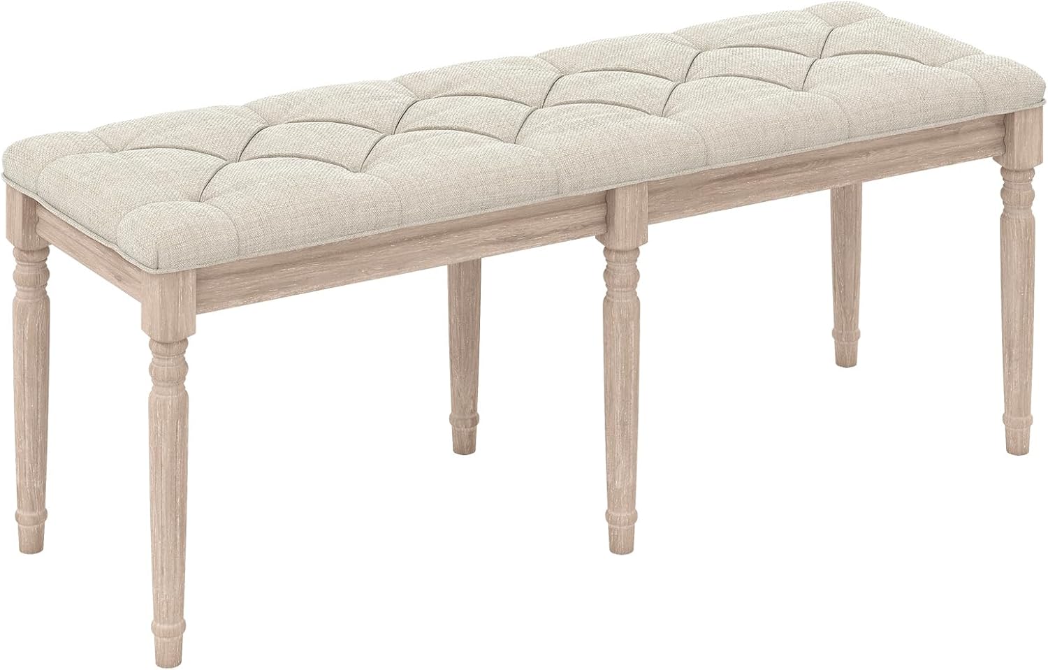 Giantex 47.5-inches Upholstered Dining Bench, Button-Tufted Table Bench with Carved Rubber Wood Legs, Padded Seat, Load 440Lbs, Vintage End of Bed Ottoman for Entryway, Living Room, Bedroom (1,Beige)