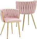 Kiztir Velvet Dining Chairs Set of 2, Upholstered Dining Room Chairs with Gold Metal Legs, Luxury Tufted Dining Chairs for Living Room, Bedroom, Kitchen (Pink)